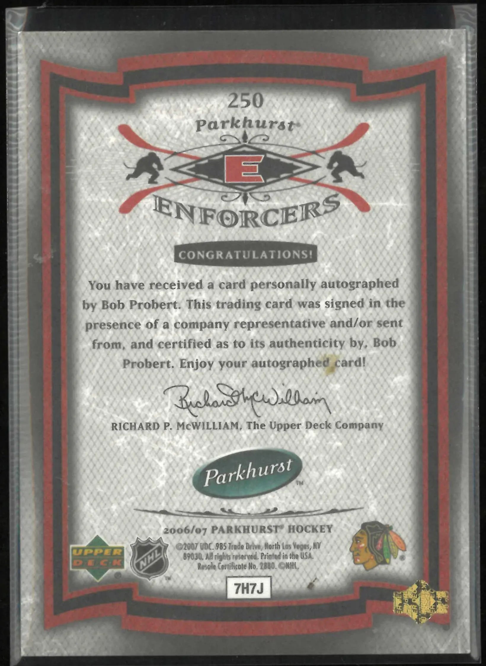 2006-07 Upper Deck Parkhurst Enforcers Autograph Bob Probert Auto 