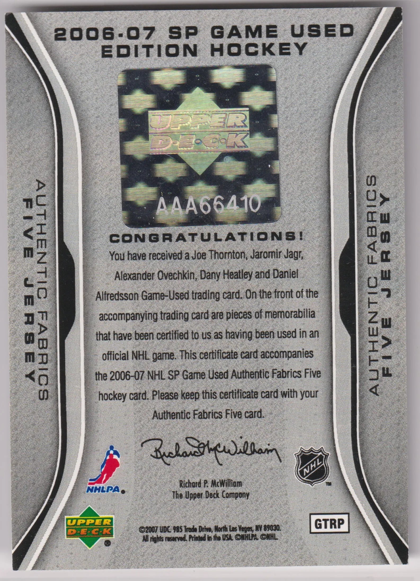 2006-07 Upper Deck SP Game Used Patch Multi-Players /9 