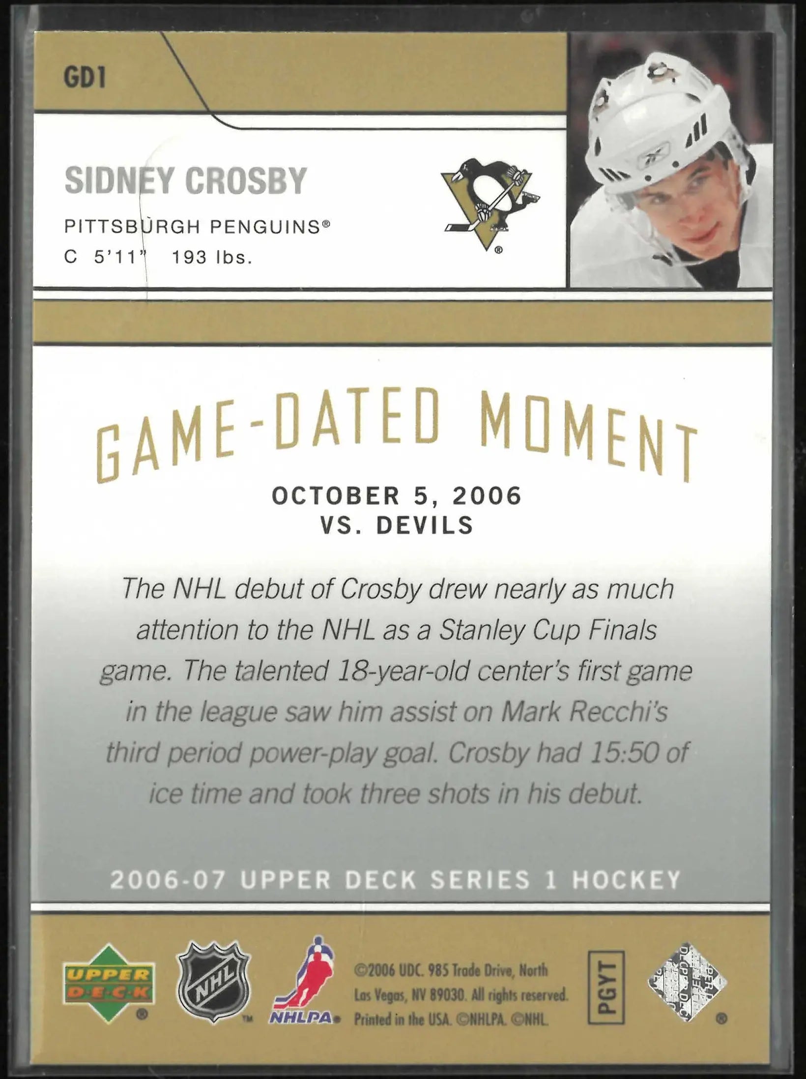 2006-07 Upper Deck Series 1 Game-Dated Moment Sidney Crosby 