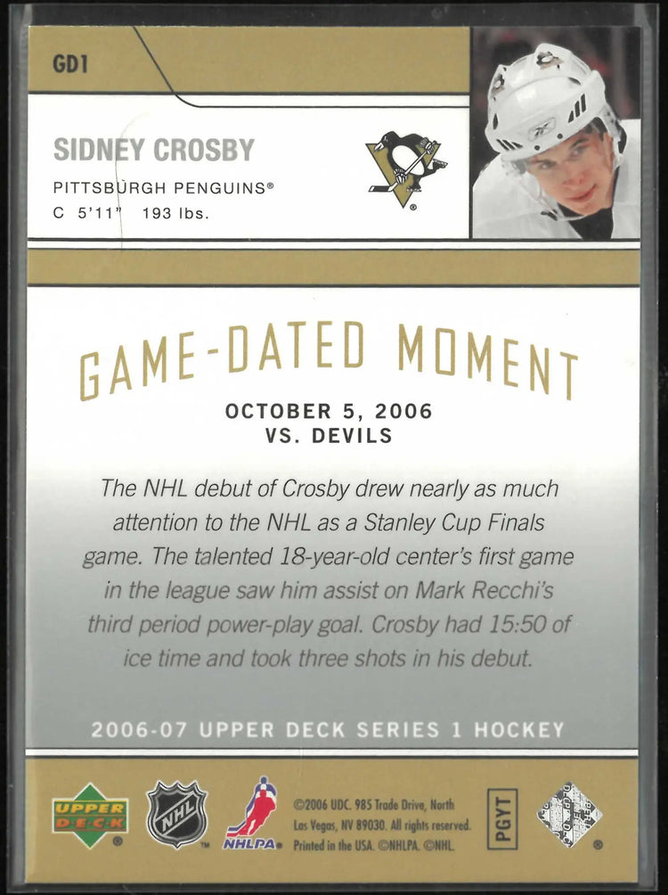 2006-07 Upper Deck Series 1 Game-Dated Moment Sidney Crosby 