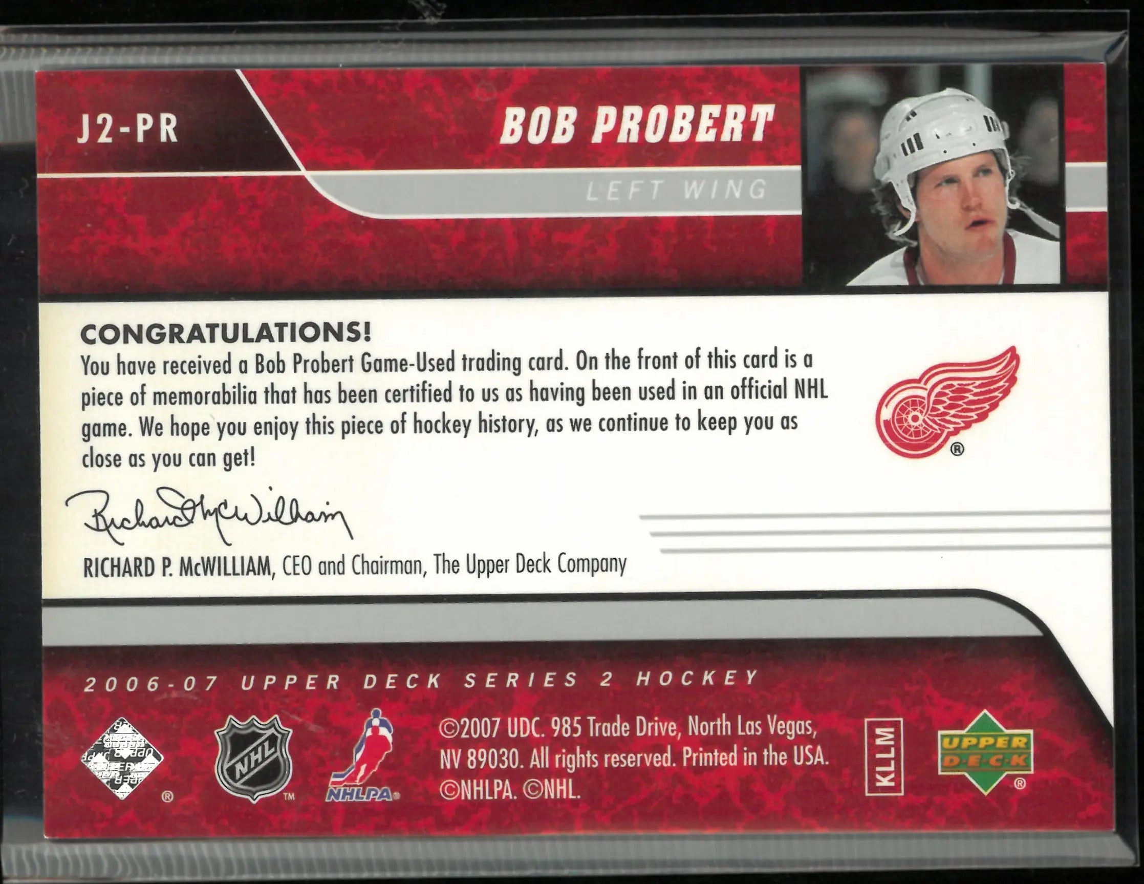 2006-07 Upper Deck Series 2 Game Jersey Bob Probert Patch 
