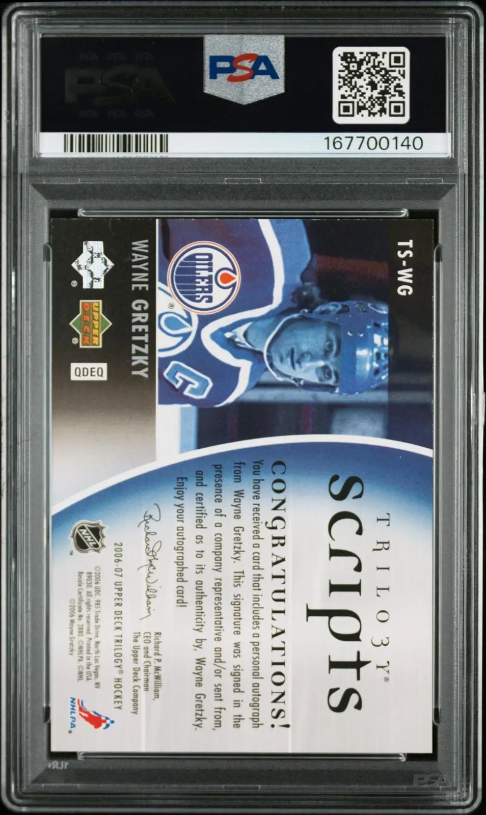 2006-07 Upper Deck Trilogy Scripts Autograph Wayne Gretzky Auto PSA 8 