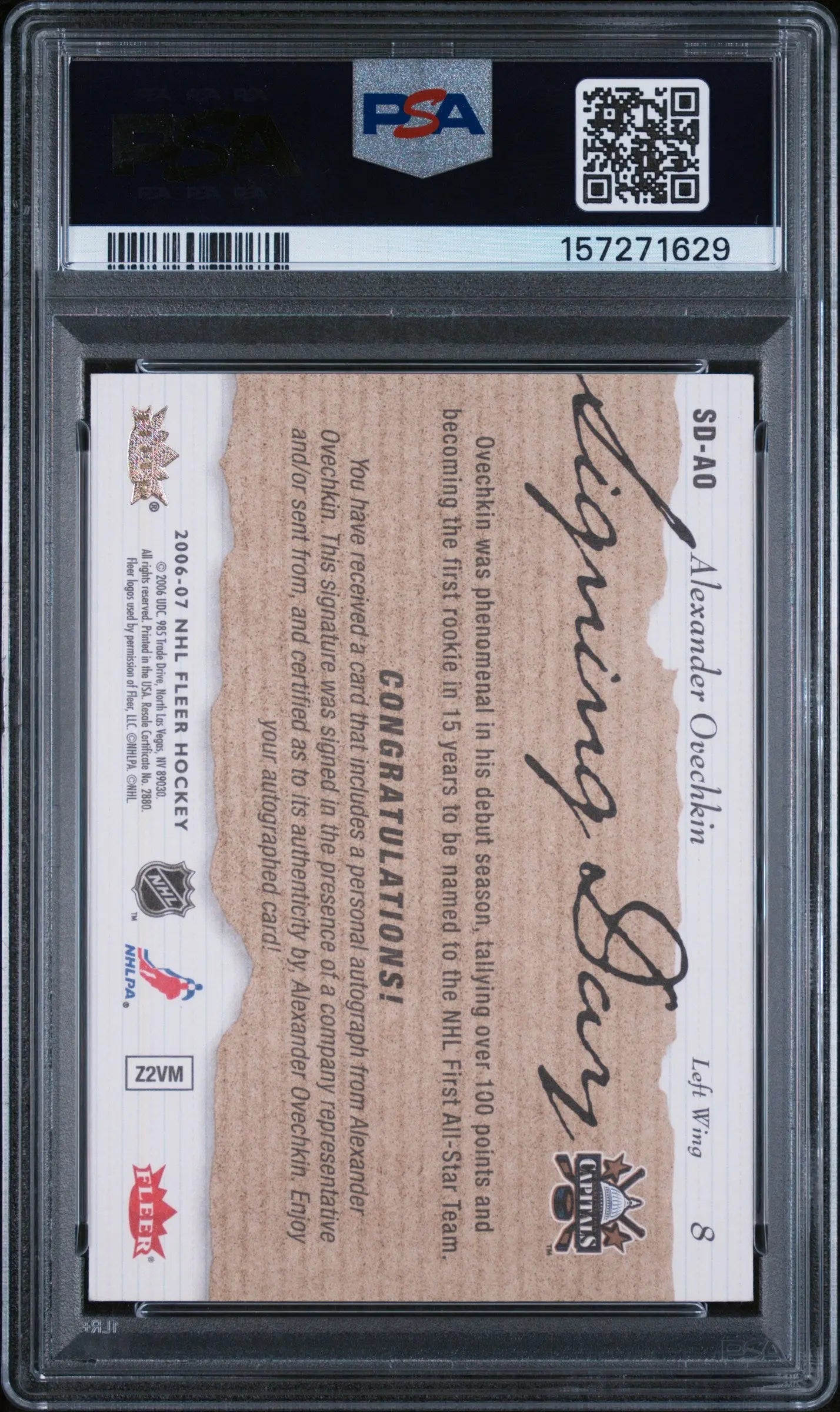 2006 Fleer Signing Day Autograph Alexander Ovechkin Auto PSA Authentic Auto 10 