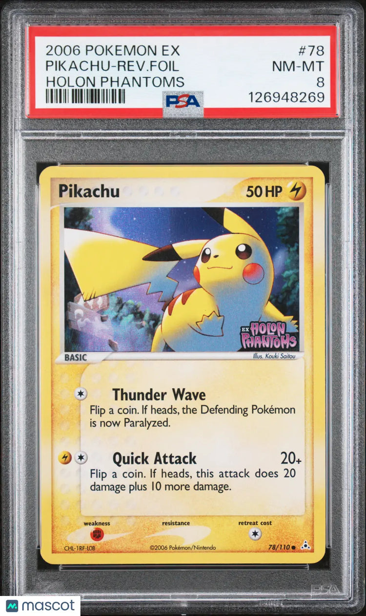 2006 Pokemon EX Holon Phantoms Pikachu-Rev. Foil Holon Phantoms PSA 8 78/130 