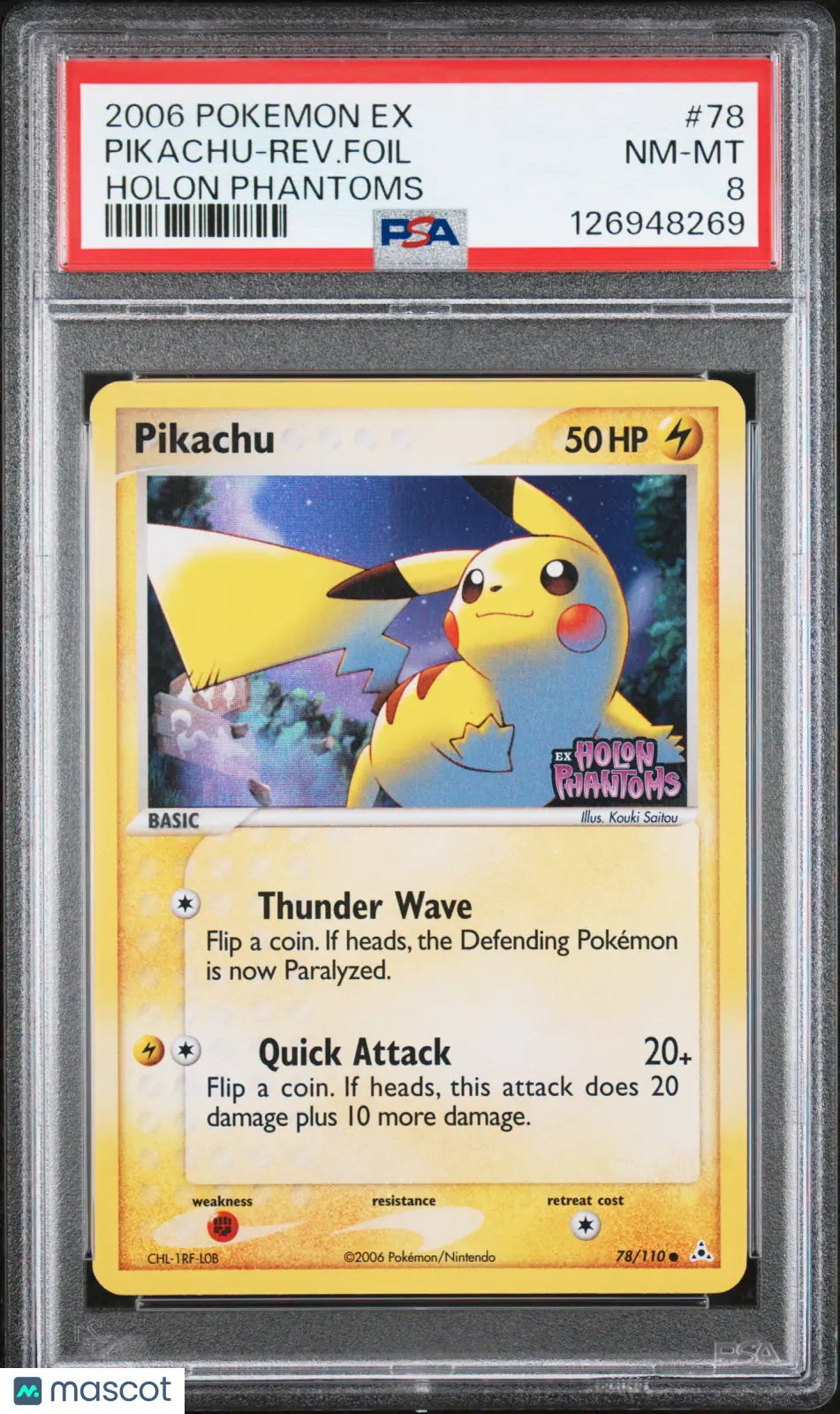 2006 Pokemon EX Holon Phantoms Pikachu-Rev. Foil Holon Phantoms PSA 8 78/130 