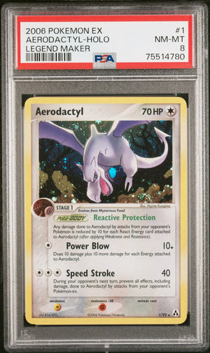 2006 Pokemon EX Legend Maker Aerodactyl Holo 1/92 PSA 8 