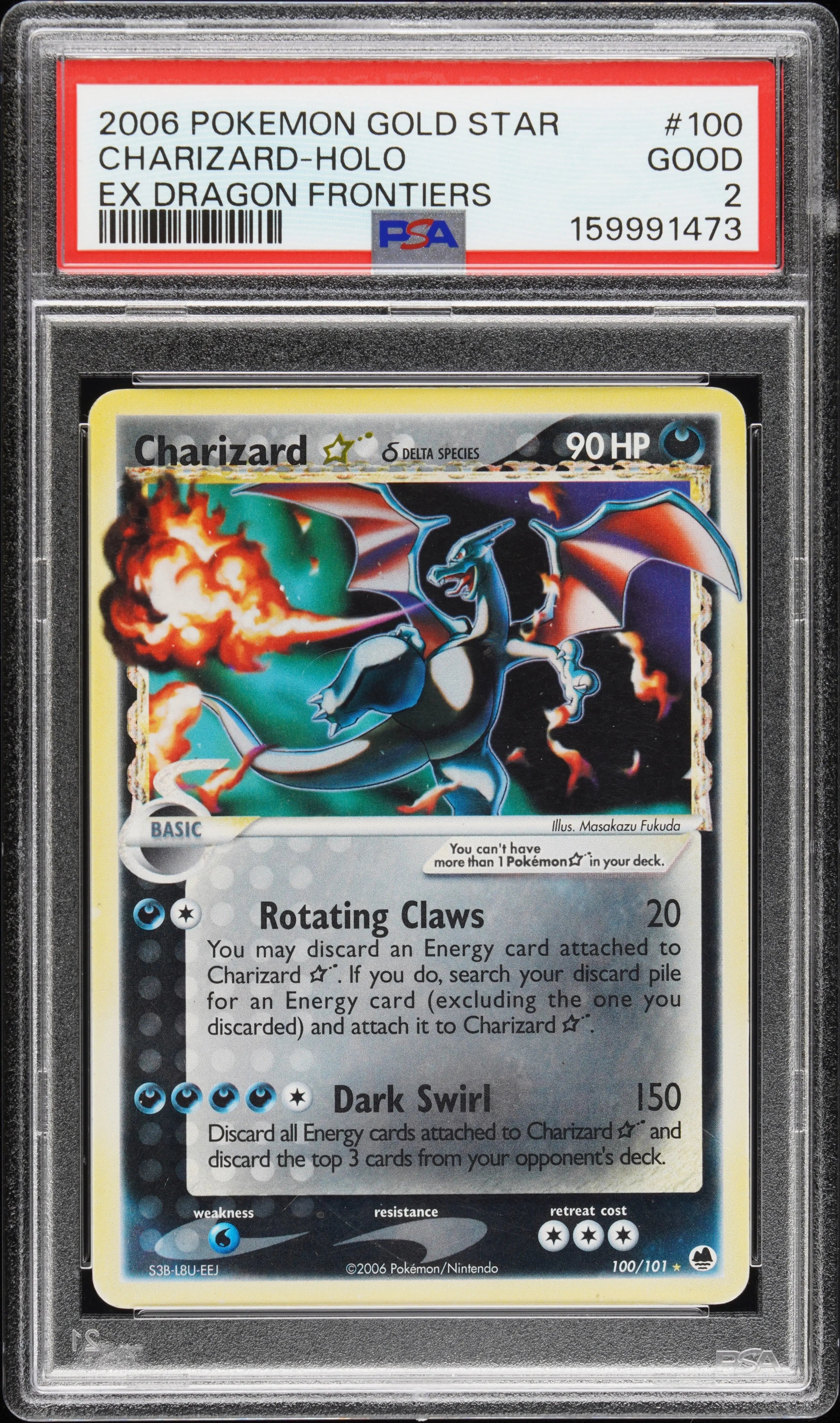 2006 Pokemon GOLD STAR EX Dragon Frontiers Charizard Holo EX PSA 2 100/101 