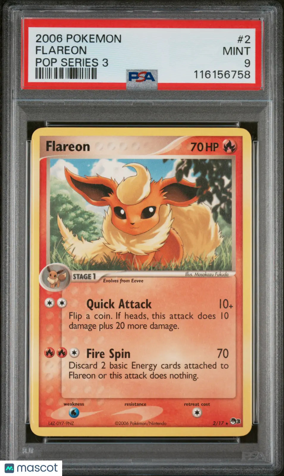 2006 Pokemon Pop Series 3 Flareon #2 Pop Series 3 PSA 9 