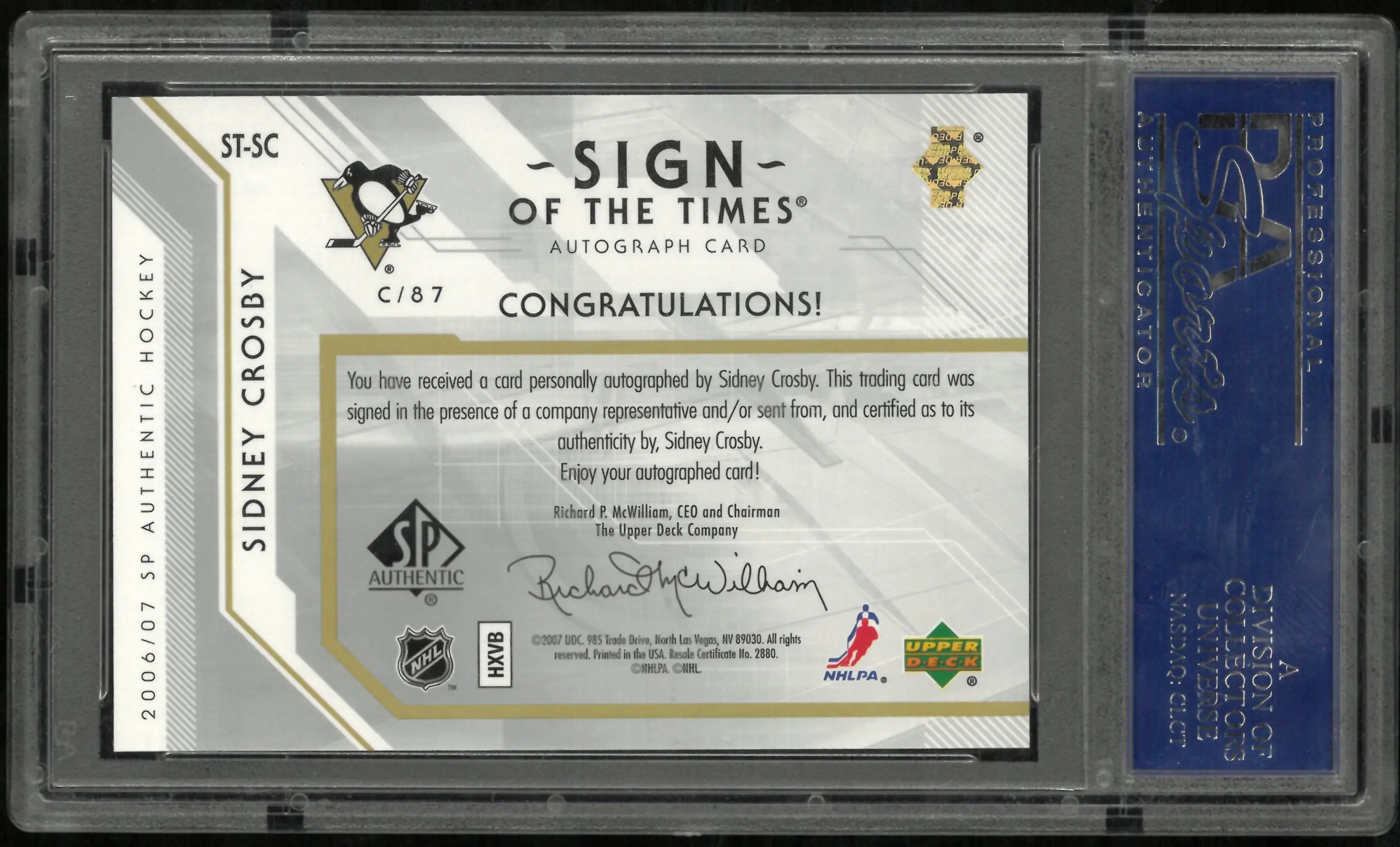 2006 UD SP Authentic Sign Of The Times Auto Sidney Crosby PSA 10 