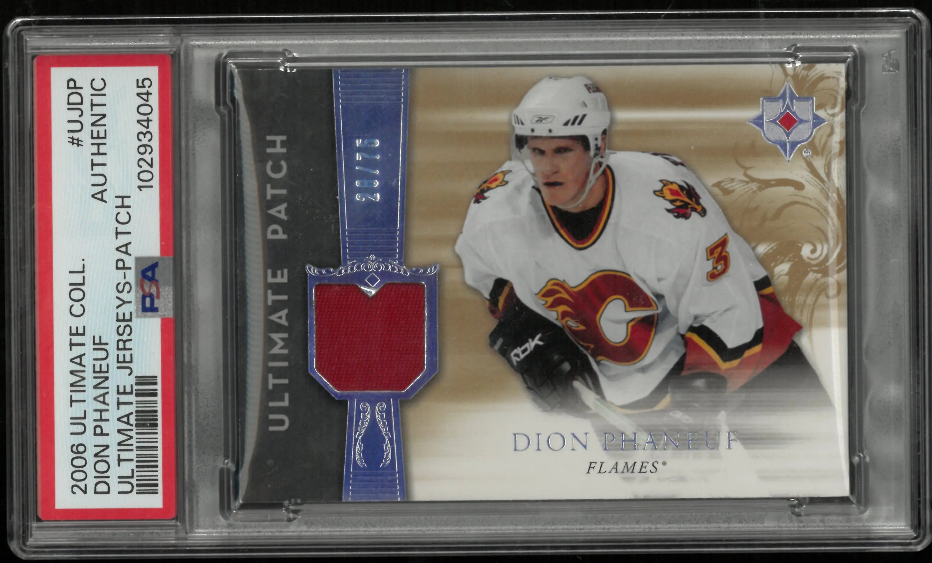 2006 UD Ultimate Col. Ultimate Jerseys Dion Phaneuf Patch PSA Authentic /75 