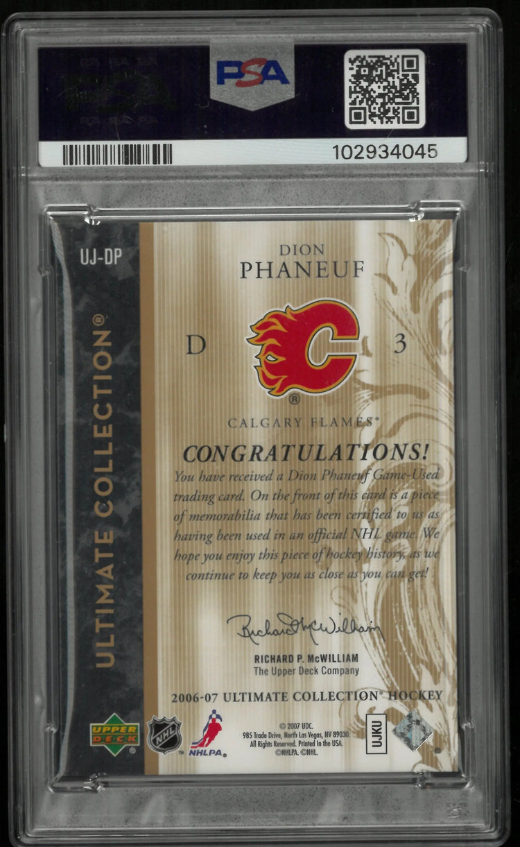 2006 UD Ultimate Col. Ultimate Jerseys Dion Phaneuf Patch PSA Authentic /75 