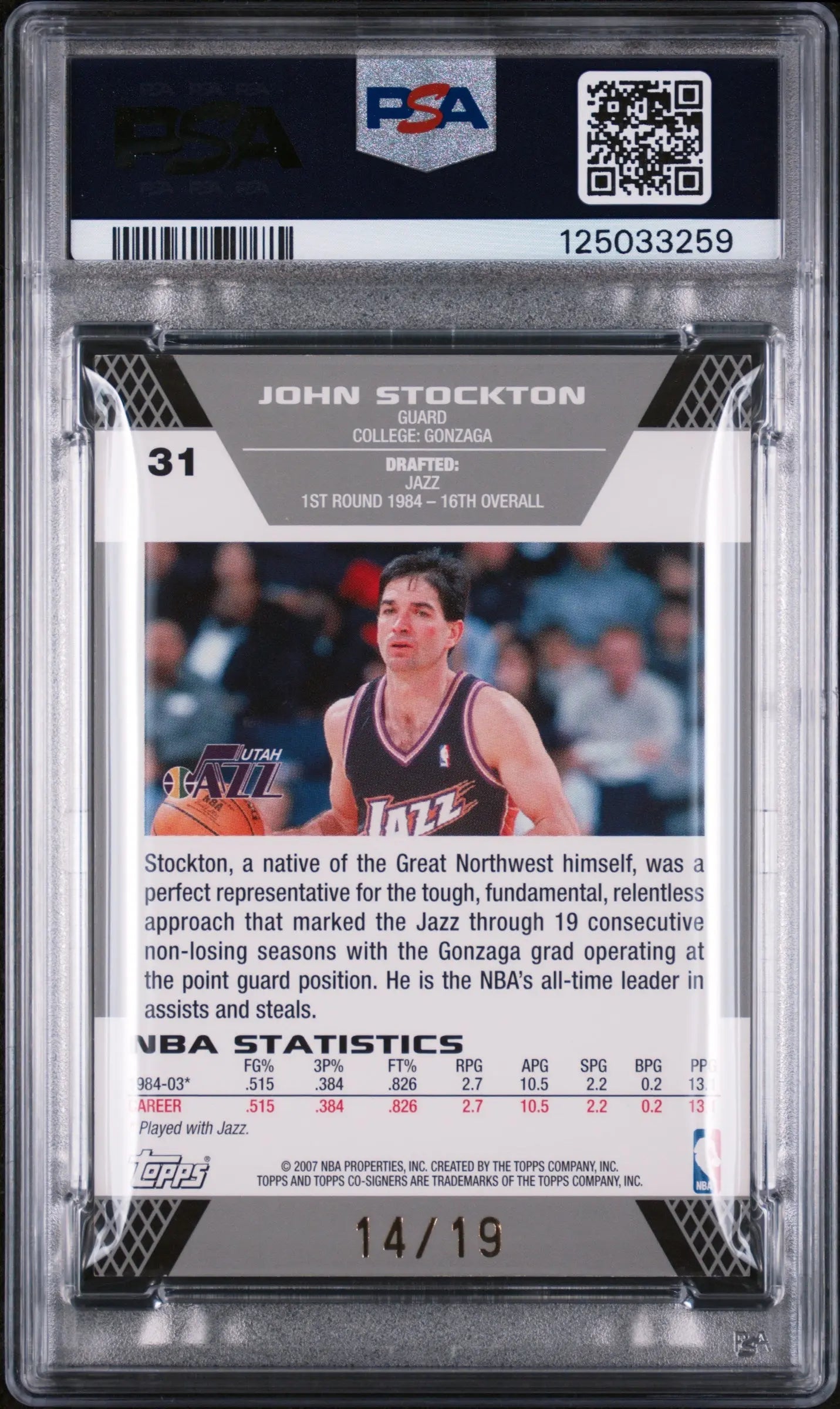 2007-08 Topps Co-Signers /19 J. Stockton C. Boozer #31 Silver Green Foil PSA 8 