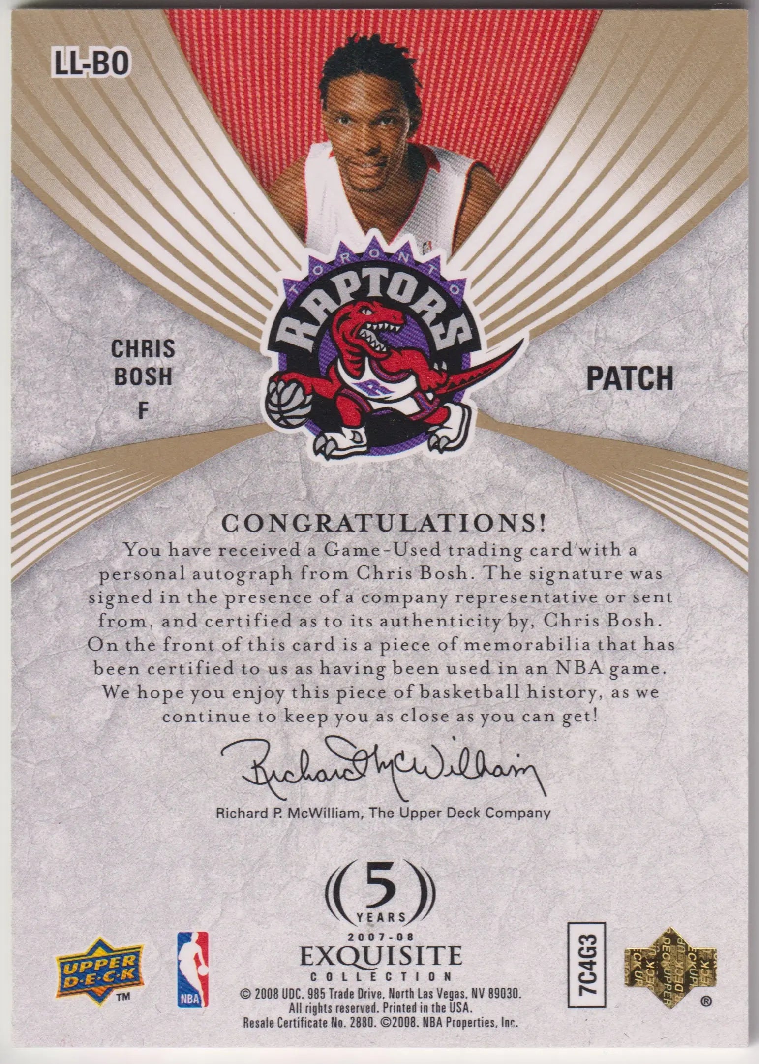 2007-08 UD Exquisite Collection Limited Logos Autograph Patch Chris Bosh Auto /50 