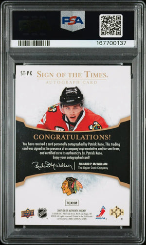 2007-08 UD SP Authentic Sign Of The Times Rookie Autograph Patrick Kane RC PSA 9 