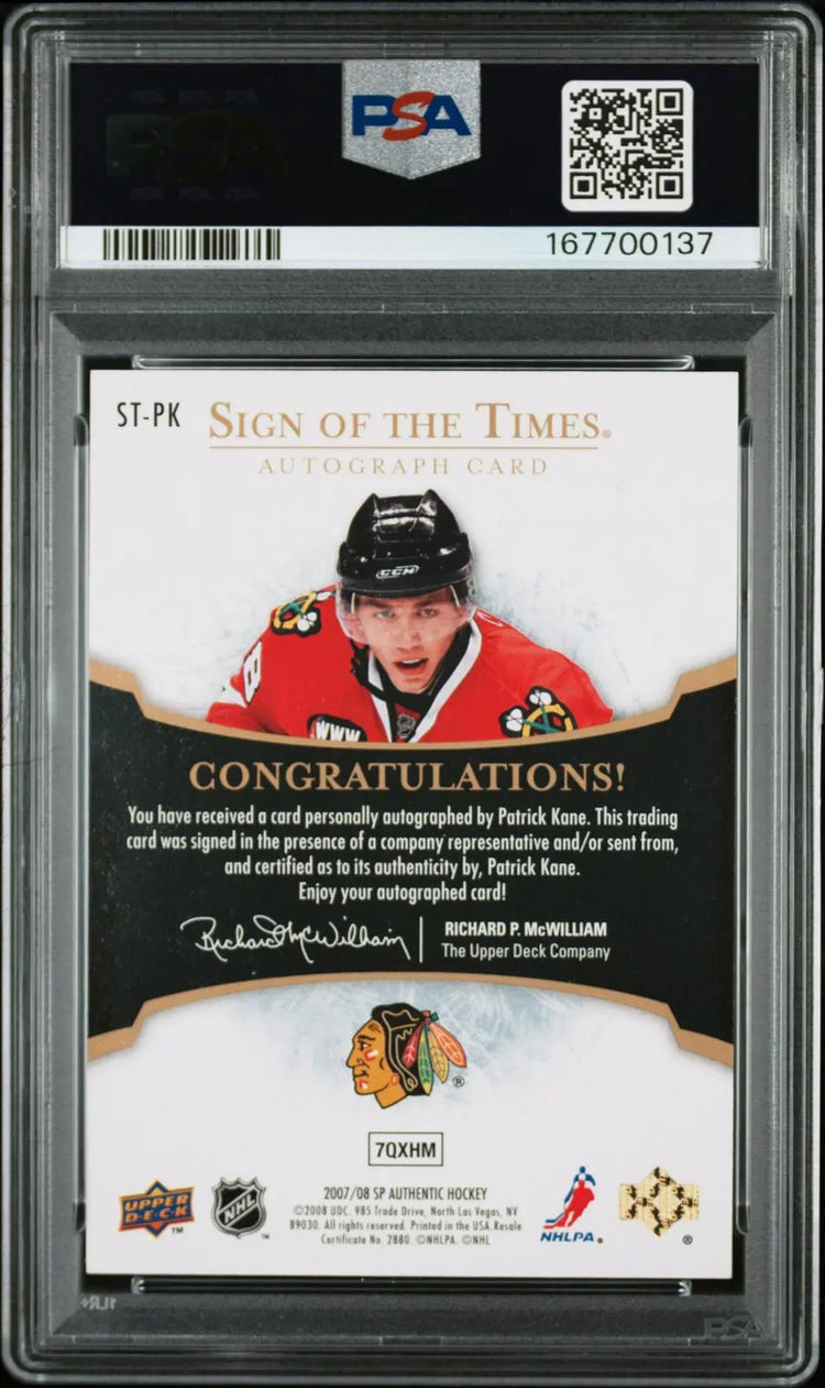 2007-08 UD SP Authentic Sign Of The Times Rookie Autograph Patrick Kane RC PSA 9 