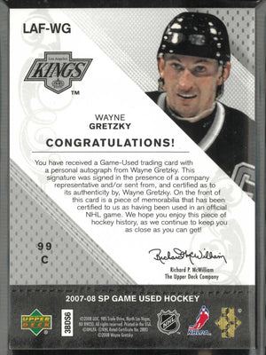 2007-08 UD SP Game Used Legendary Fabrics Autograph Patch Wayne Gretzky Auto /25 