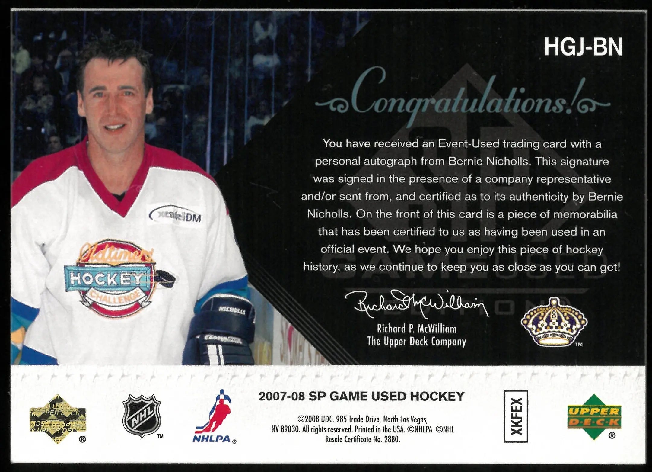 2007-08 UD Ultimate Collection Bernie Nicholls Legends Classic Patch Auto /25 