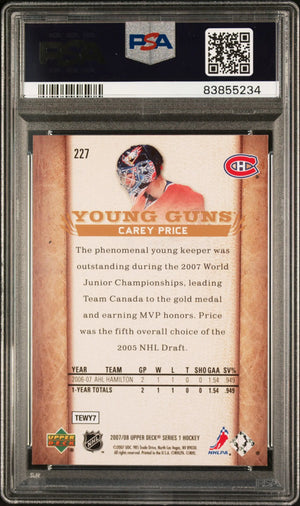 2007-08 Upper Deck Series 1 Carey Price Young Guns RC Rookie #227 PSA 9 