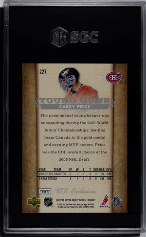 2007-08 Upper Deck Series 1 Carey Price Young Guns RC UD Exclusives SGC 8.5 /100 