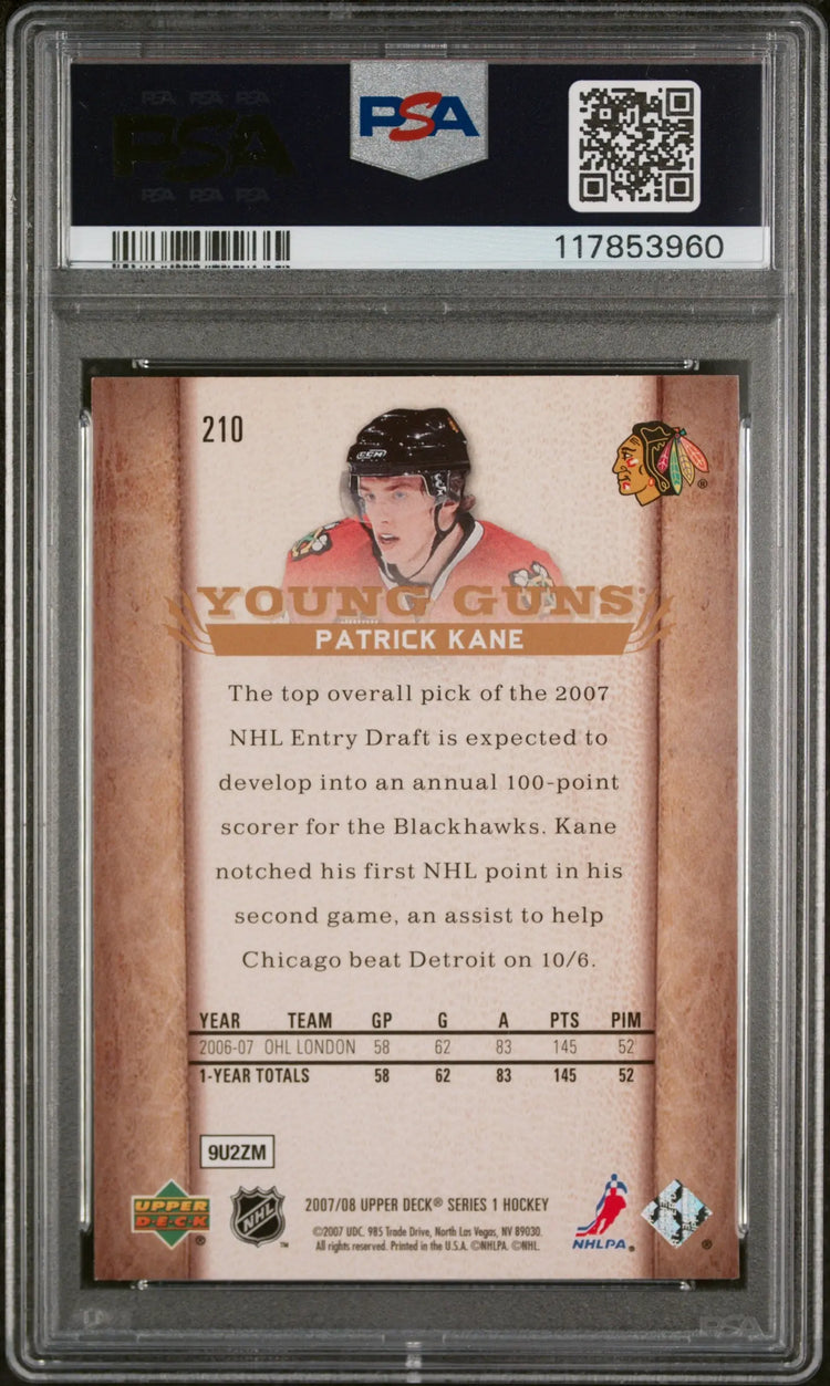 2007-08 Upper Deck Series 1 Young Guns RC Patrick Kane #210 PSA 9 