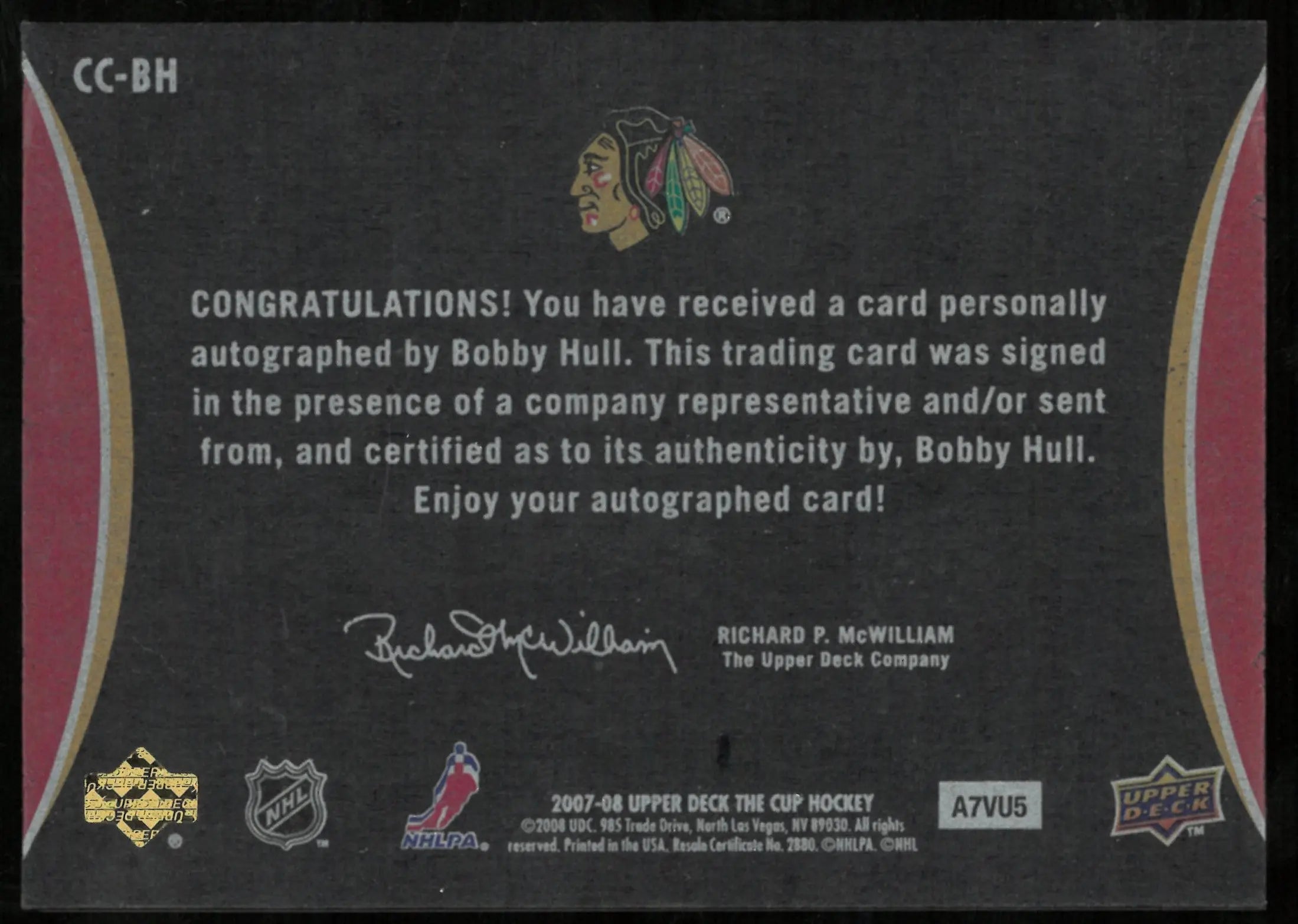 2007-2008 UD The Cup Chirography Bobby Hull Auto /50 