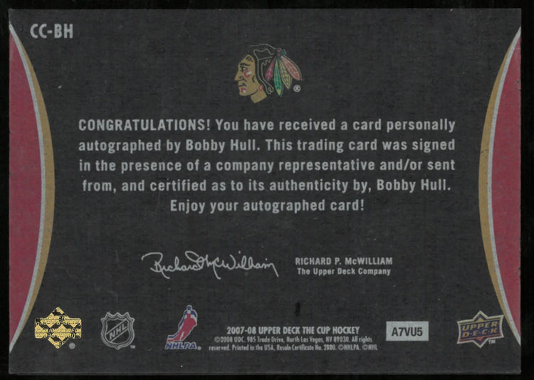 2007-2008 UD The Cup Chirography Bobby Hull Auto /50 