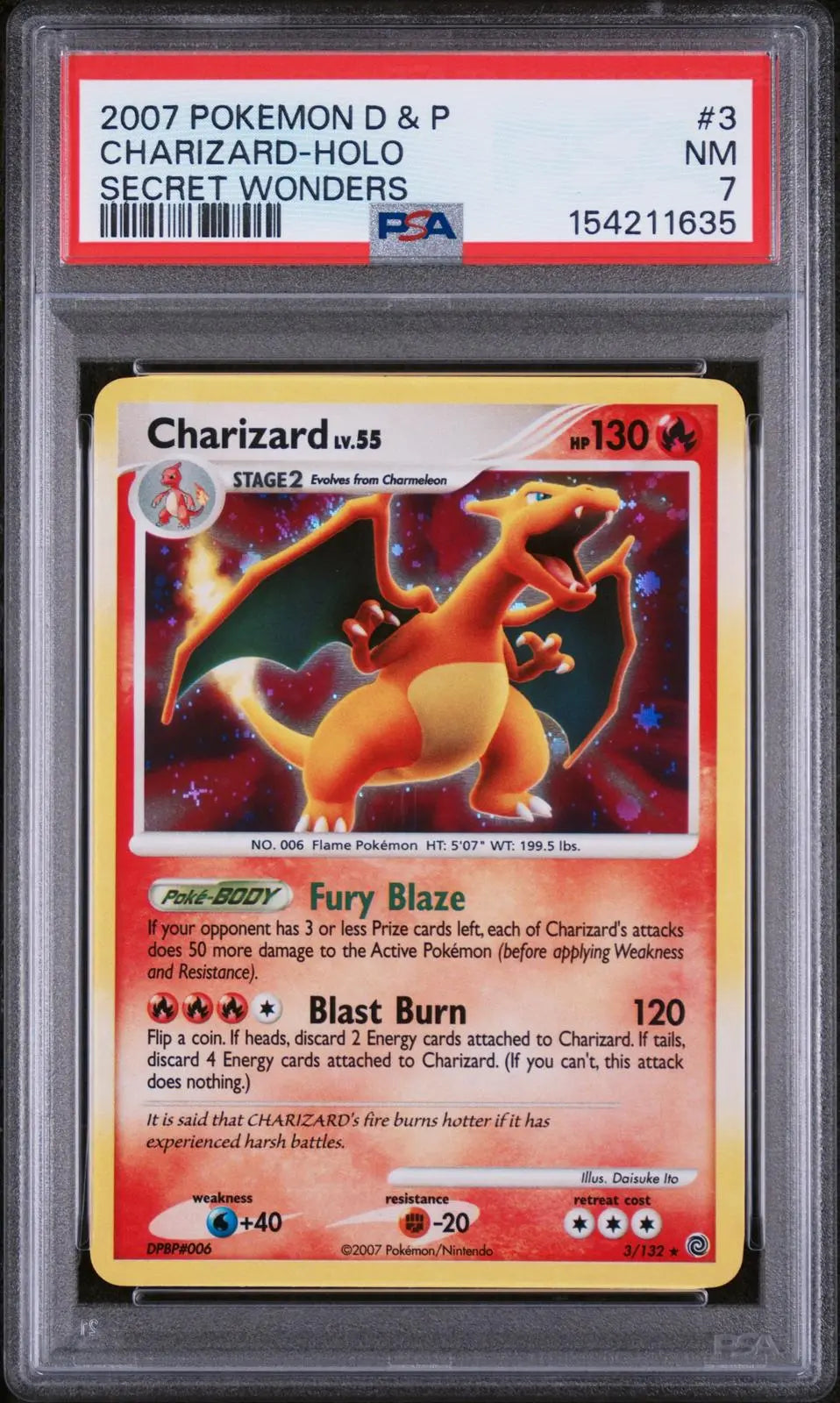 2007 Pokemon Diamond & Pearl Secret Wonders Charizard-Holo 3/132 PSA 7 