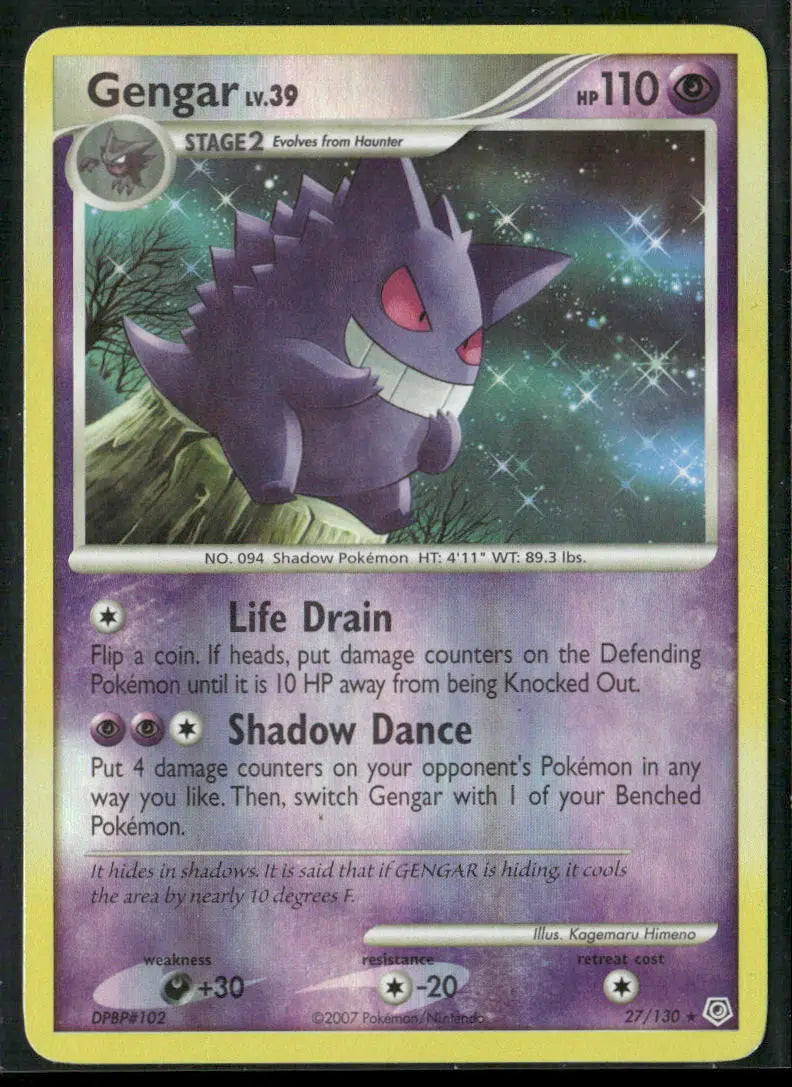 2007 Pokemon Diamond and Pearl Rare Reverse Holofoil Gengar 27/130 