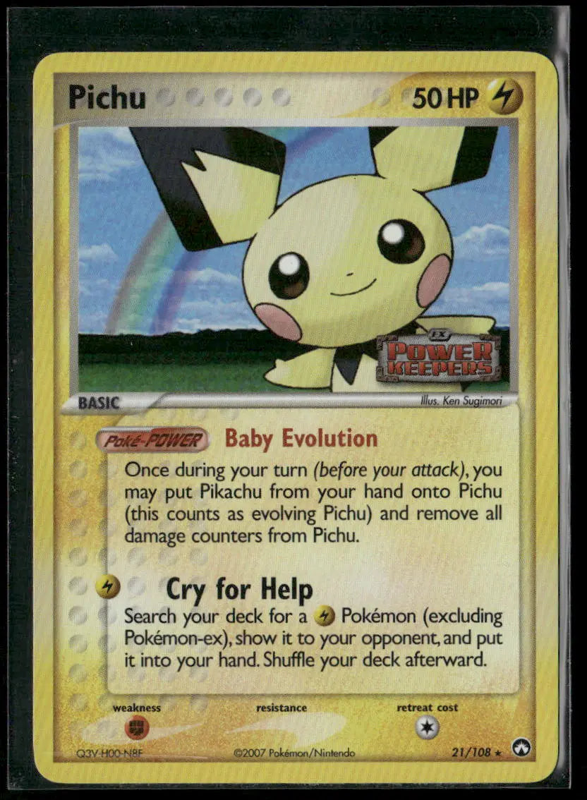 2007 Pokemon EX Power Keepers Rare Reverse Holofoil Pichu 21/108 