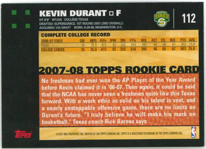 2007 Topps 50th Anniversary Rookie Kevin Durant RC 