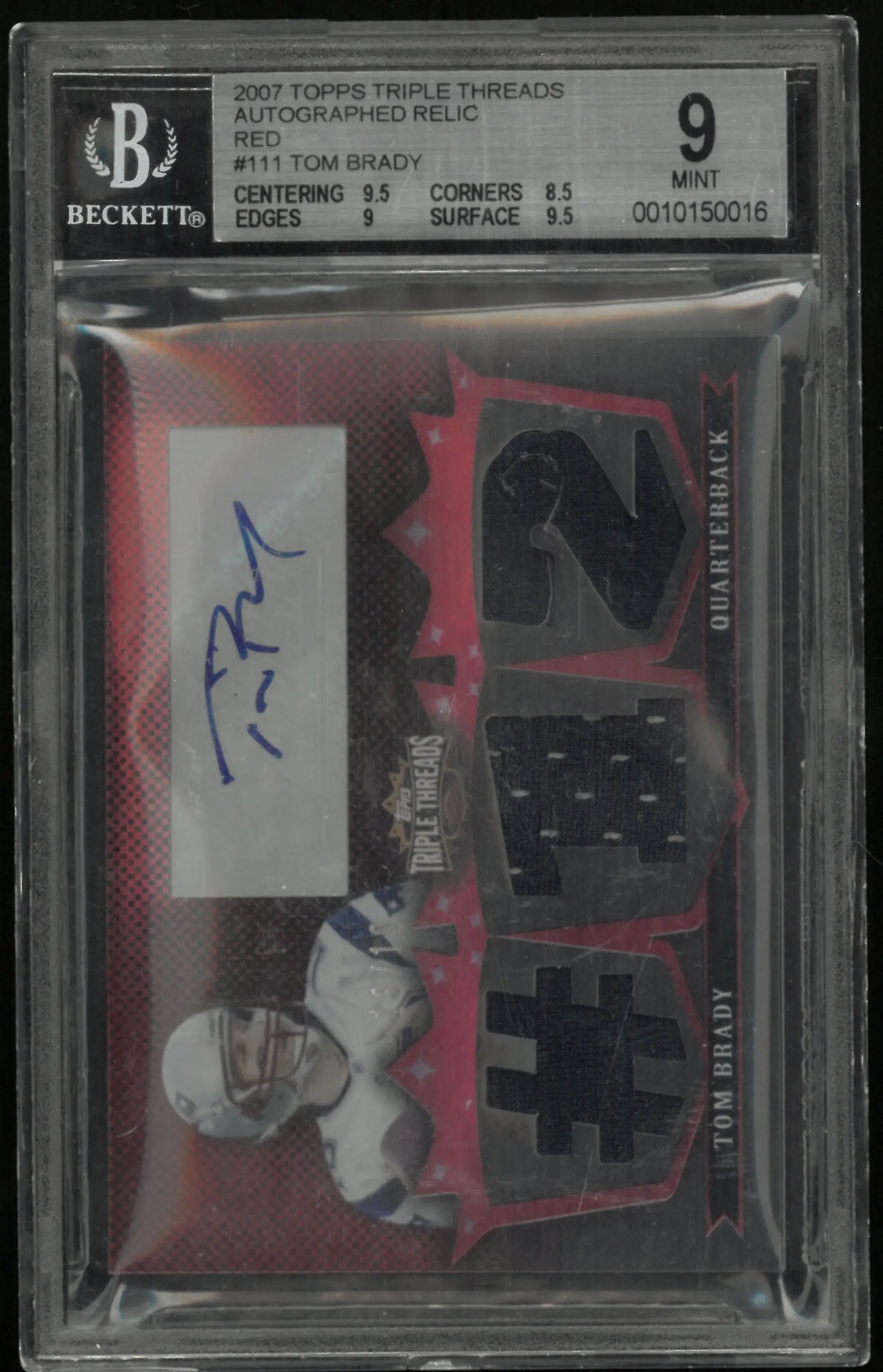 2007 Topps Triple Threads Football Auto Relic Red Tom Brady BGS 9 Auto 10 /18 