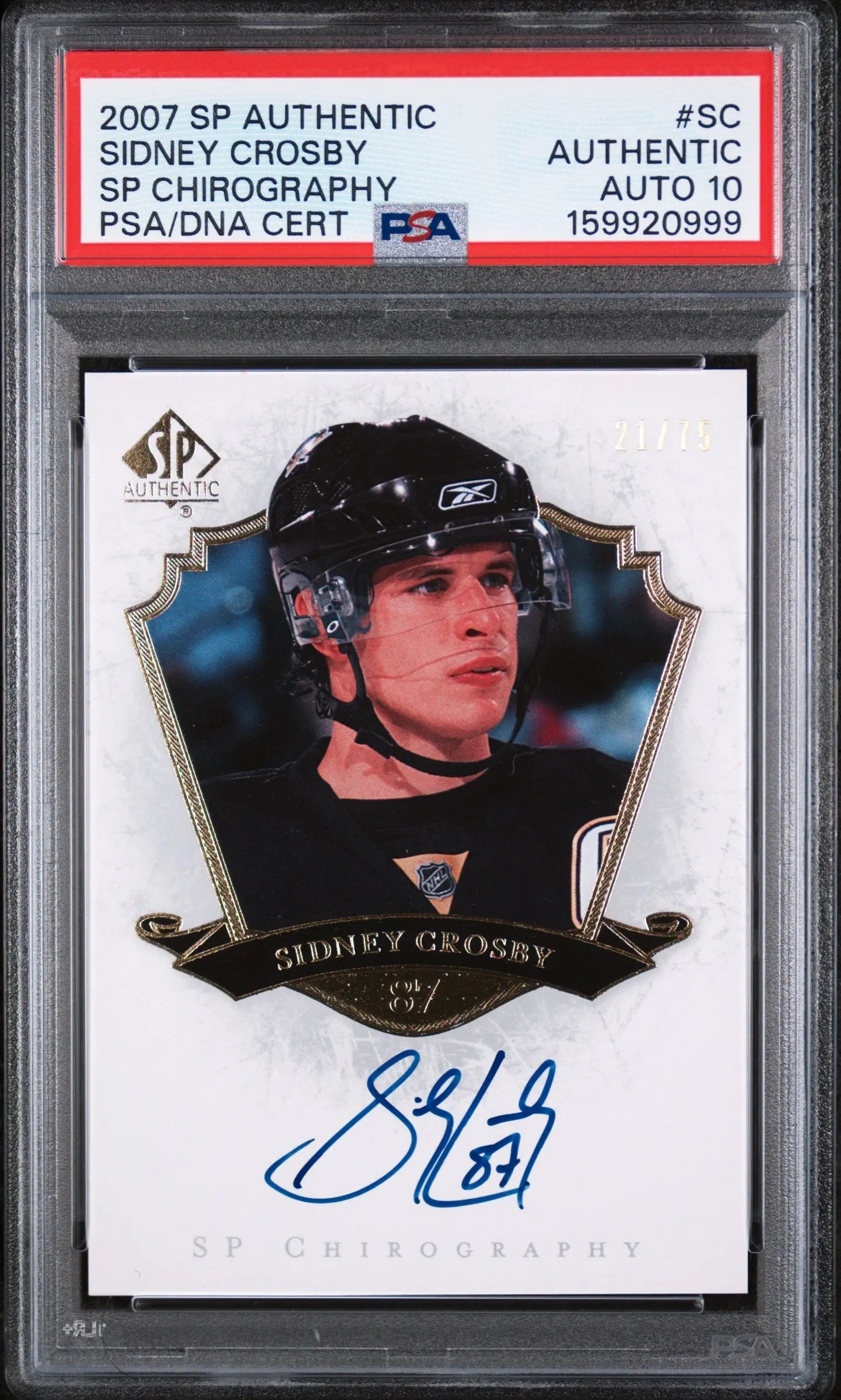2007 UD SP Authentic Chirography Auto Sidney Crosby /75 PSA Authentic Auto 10 