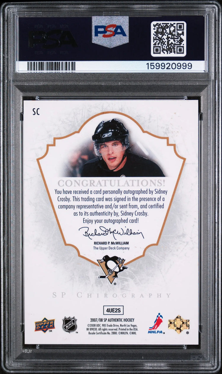 2007 UD SP Authentic Chirography Auto Sidney Crosby /75 PSA Authentic Auto 10 