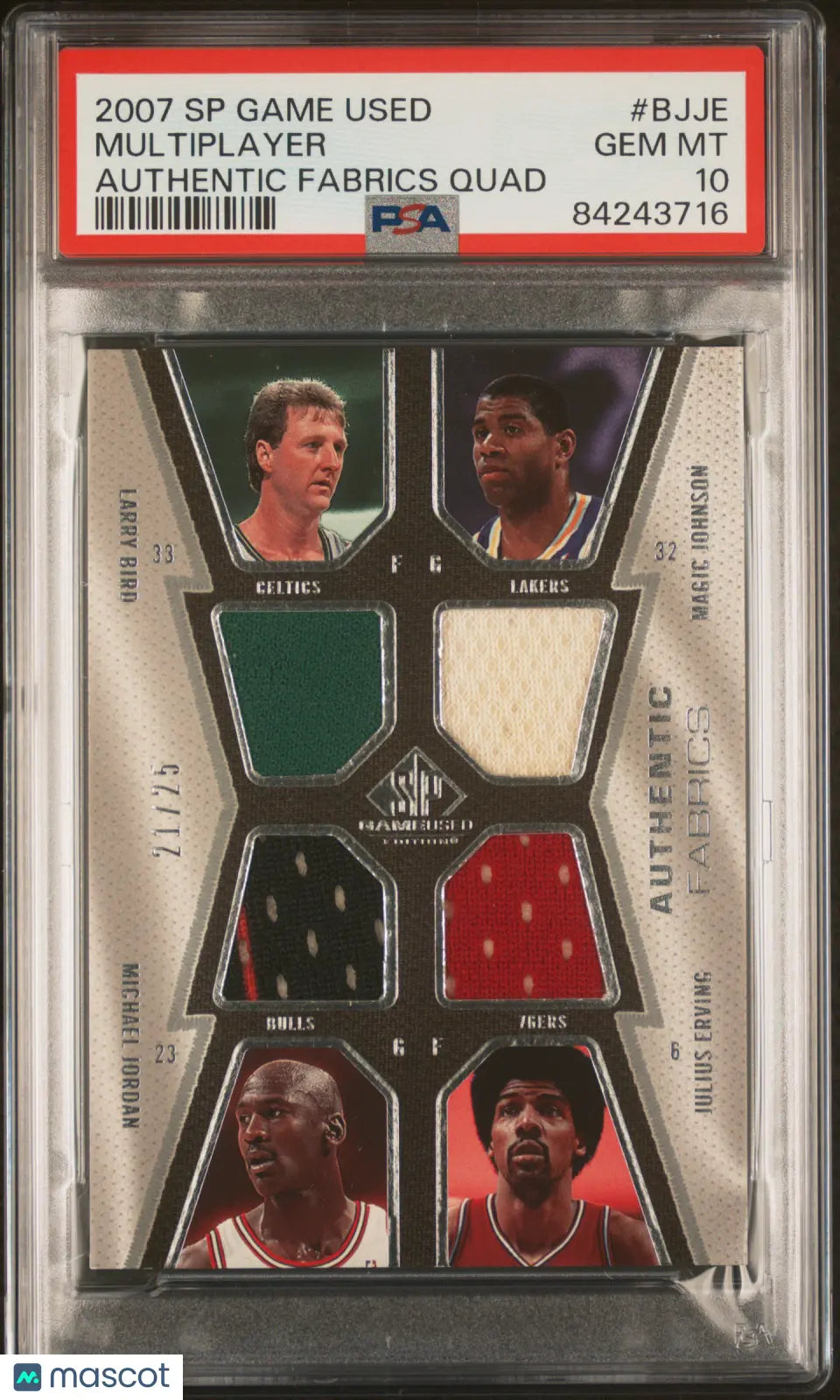 2007 UD SP Game Used Authentic Quad Patch Bird Johnson Jordan Erving /25 PSA 10 
