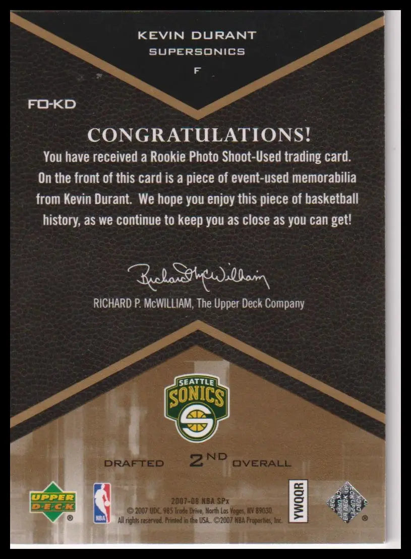 2007 Upper Deck Freshman Orientation Rookie Patch Kevin Durant RC 