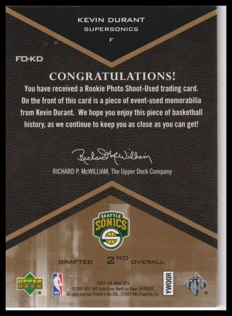 2007 Upper Deck Freshman Orientation Rookie Patch Kevin Durant RC 