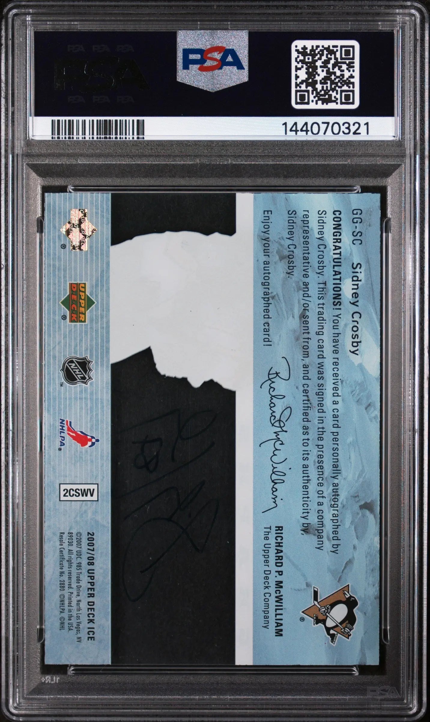 2007 Upper Deck Ice Glacial Graphs Auto Sidney Crosby PSA 7 