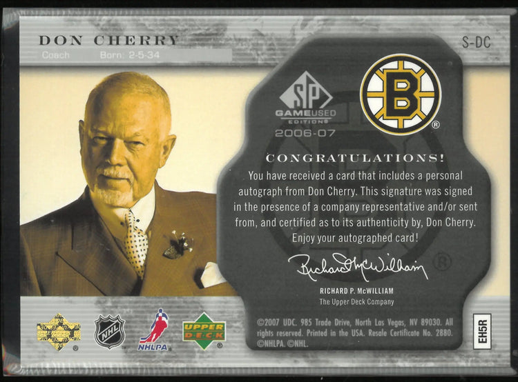 2007 Upper Deck SP Game Used SIGnificance Autograph Don Cherry Auto /50 