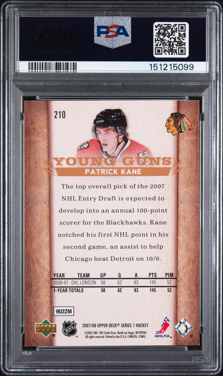 2007 Upper Deck Series 1 Young Guns Rookie Patrick Kane RC PSA 8 
