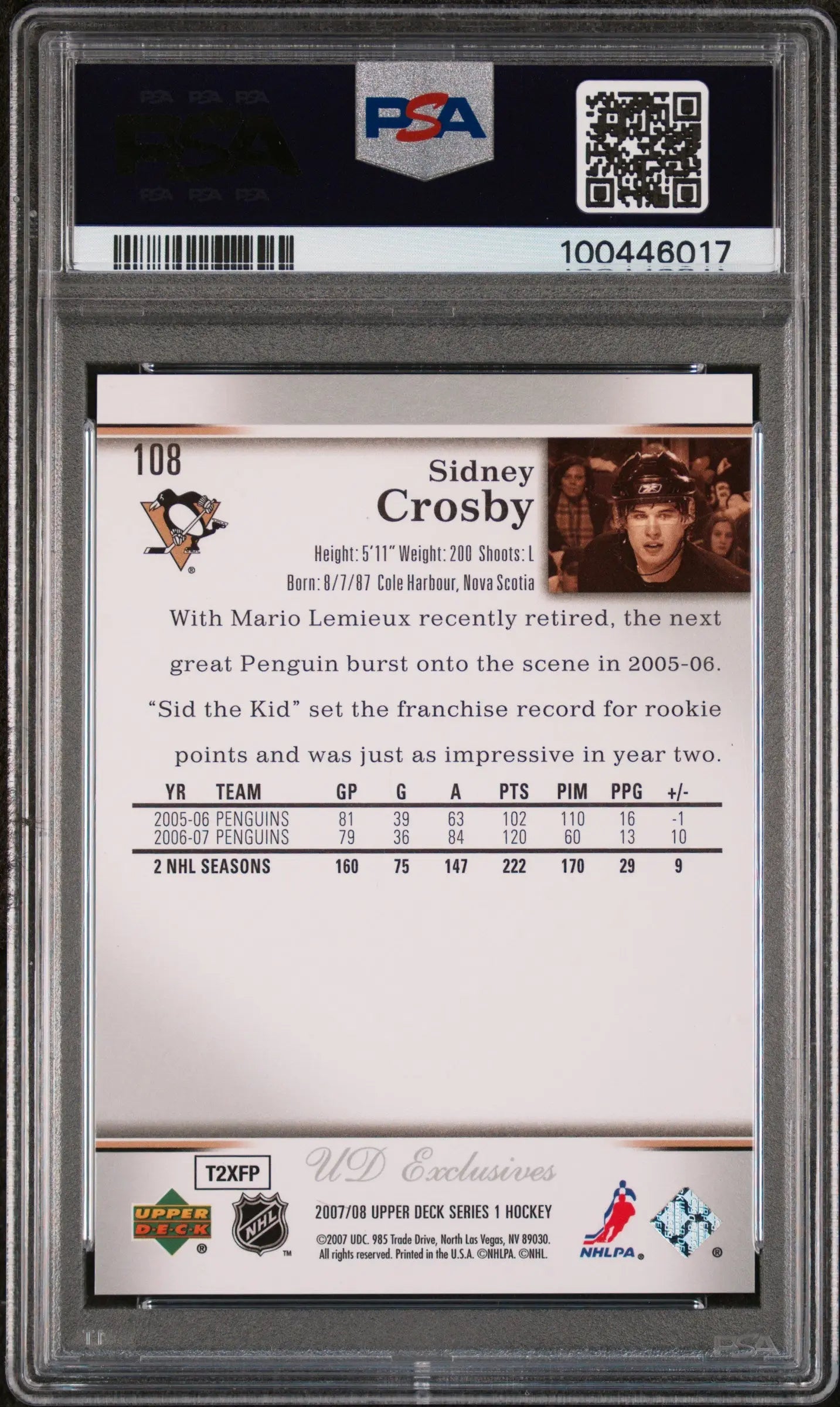 2007 Upper Deck Sidney Crosby UD Exclusives PSA 8 /100 