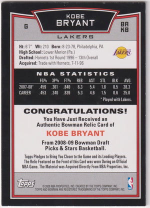 2008-09 Bowman Draft Picks & Stars Game Used Patch Kobe Bryant 