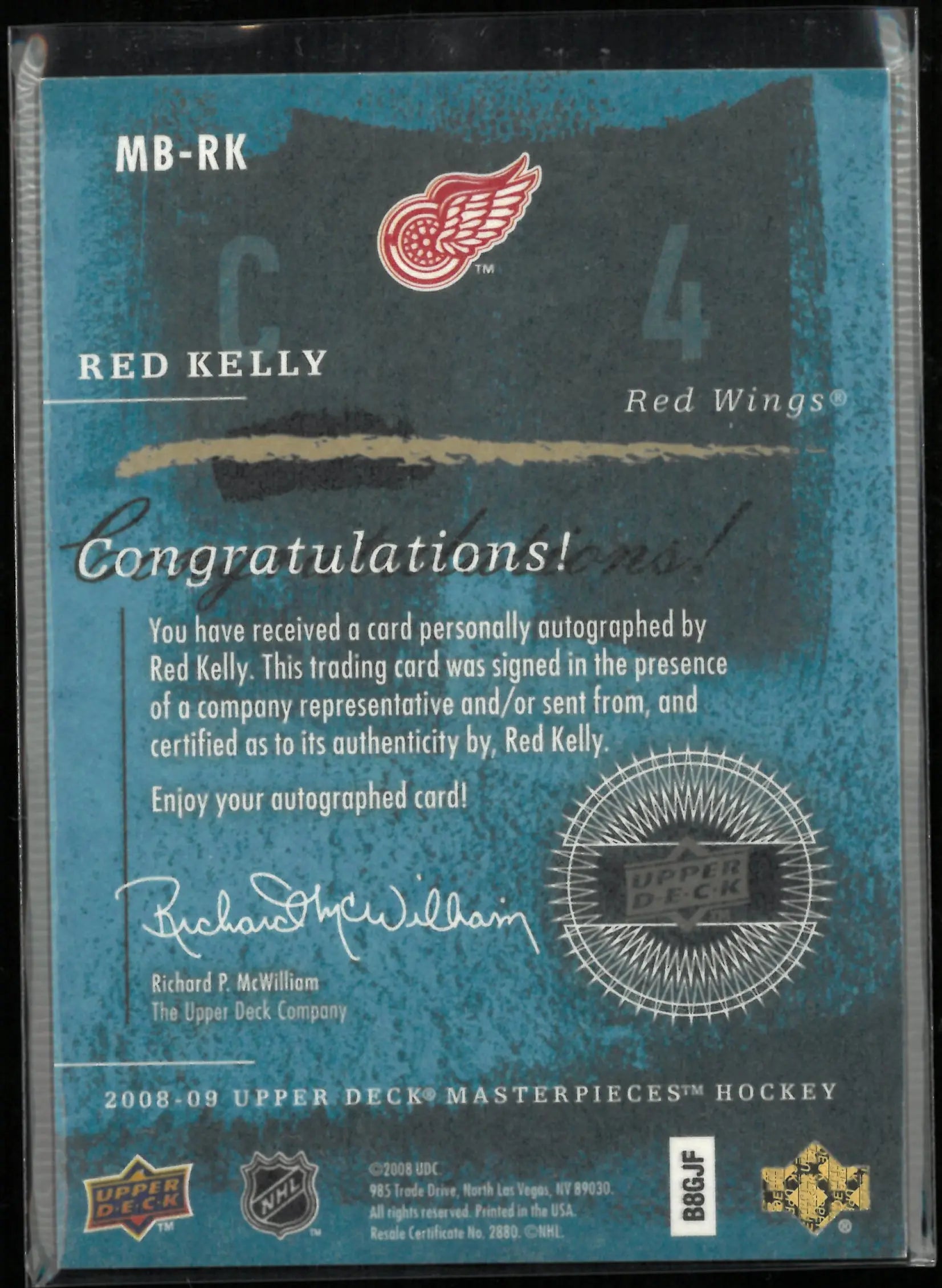 2008-09 Upper Deck Masterpieces Frame Autograph Red Kelly Auto 