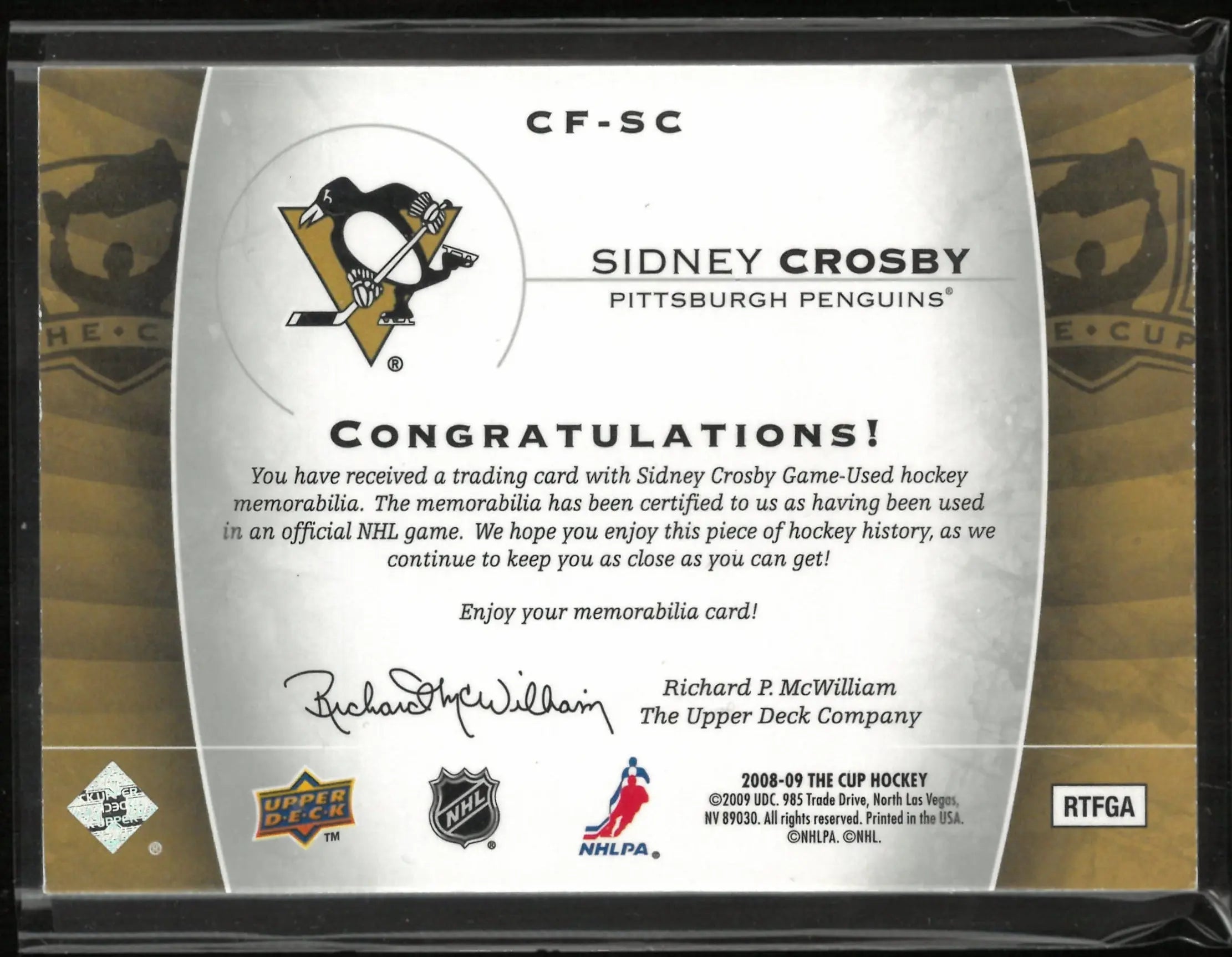 2008-09 Upper Deck The Cup Foundations  Sidney Crosby Patch /25 