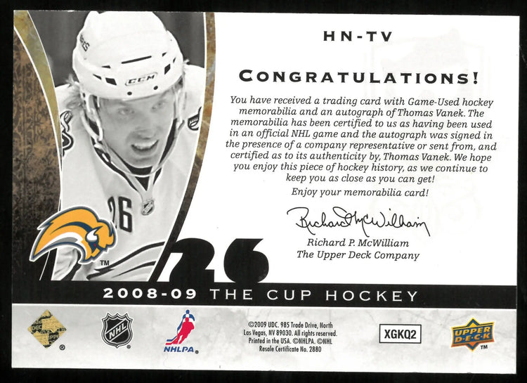 2008-09 Upper Deck The Cup Patch Auto Thomas Vanek /26 