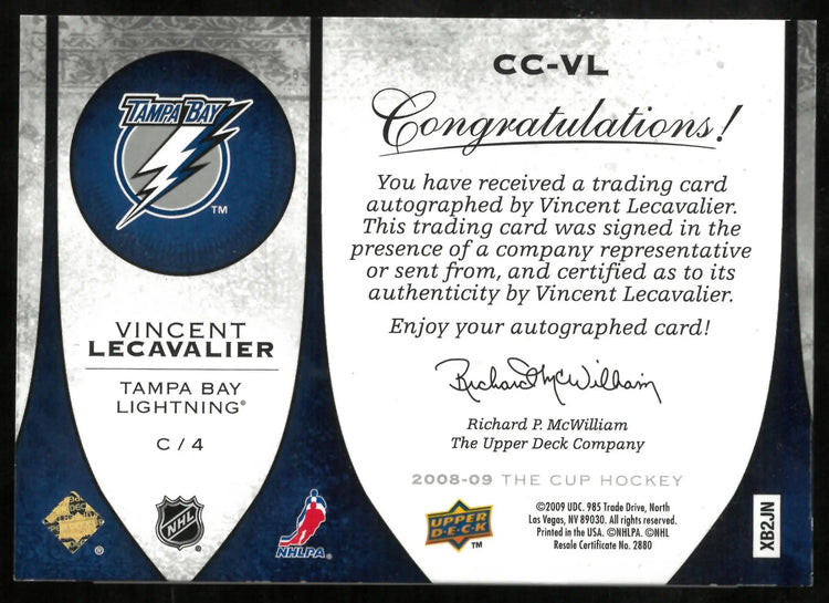 2008-09 Upper Deck The Cup Vincent Lecavalier Patch Auto /50 