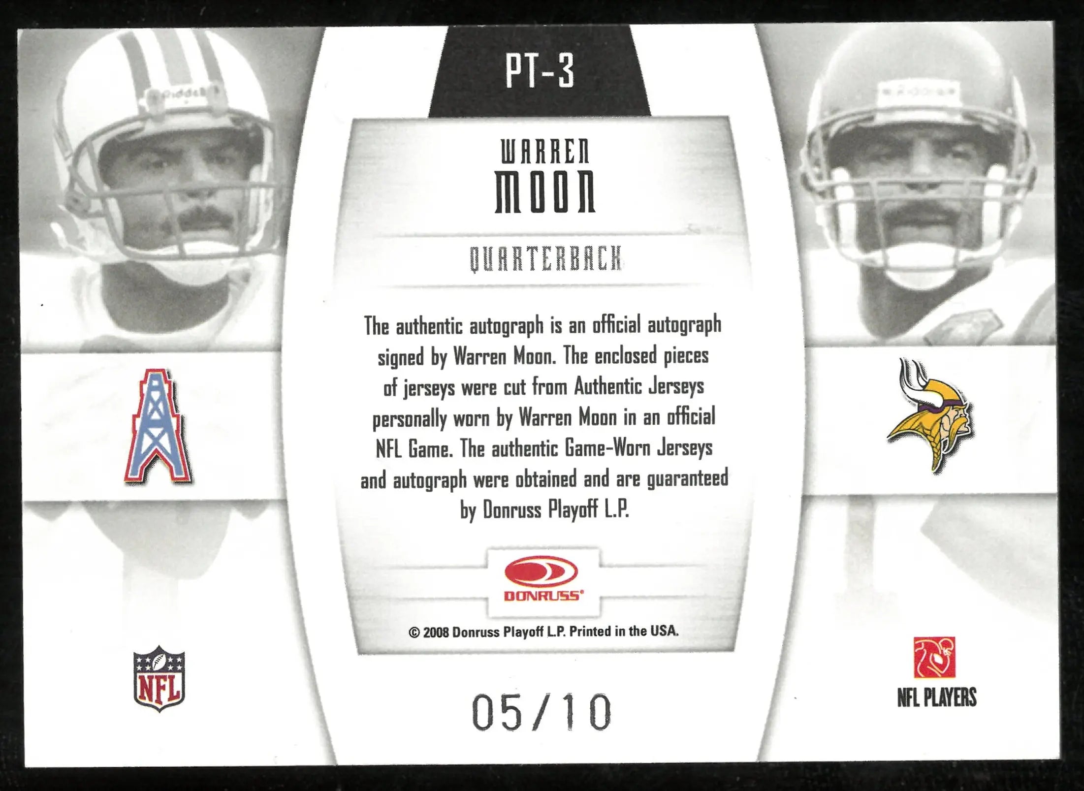 2008 Donruss Playoff Gridiron Gear Player Timeline Patch Warren Moon /10 