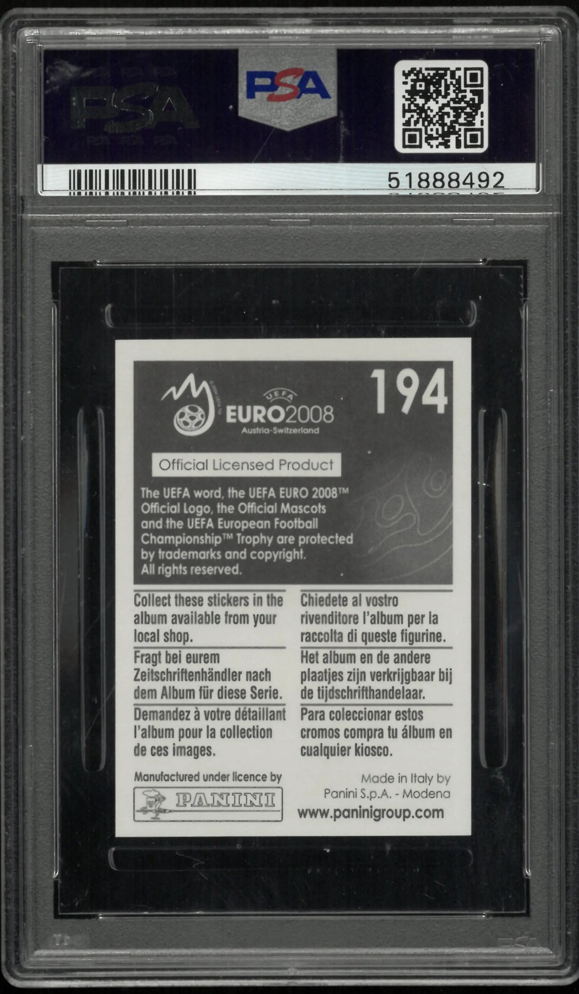 2008 Panini UEFA Euro Sticker Luka Modric #194 PSA 10 