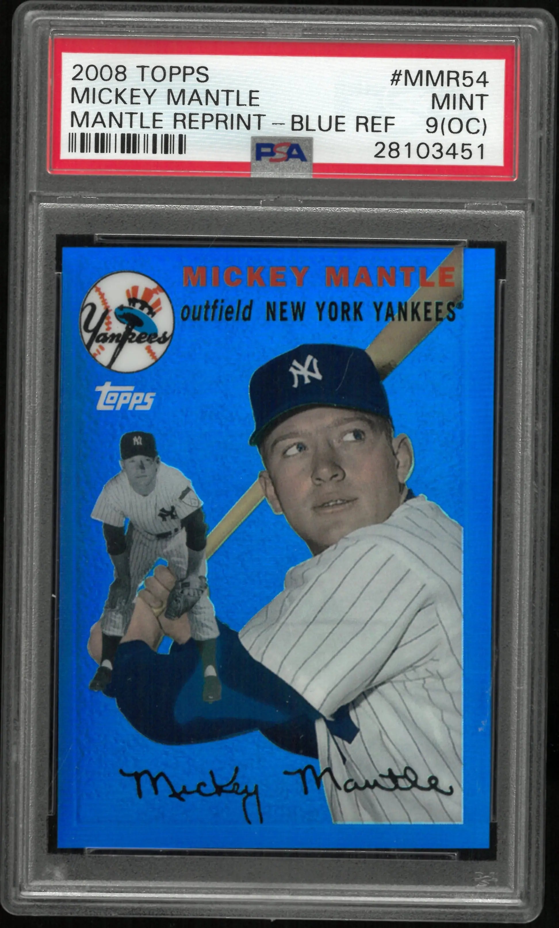 2008 Topps Baseball Blue Refractor Mickey Mantle Reprint #MMR54 OC PSA 9 