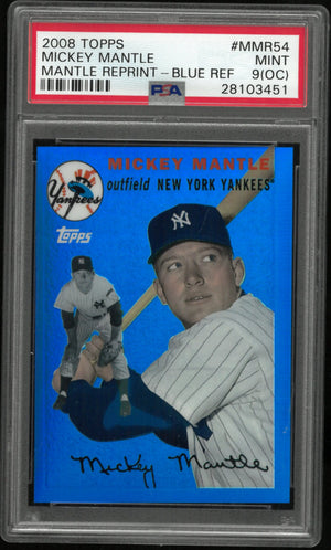 2008 Topps Baseball Blue Refractor Mickey Mantle Reprint #MMR54 OC PSA 9 