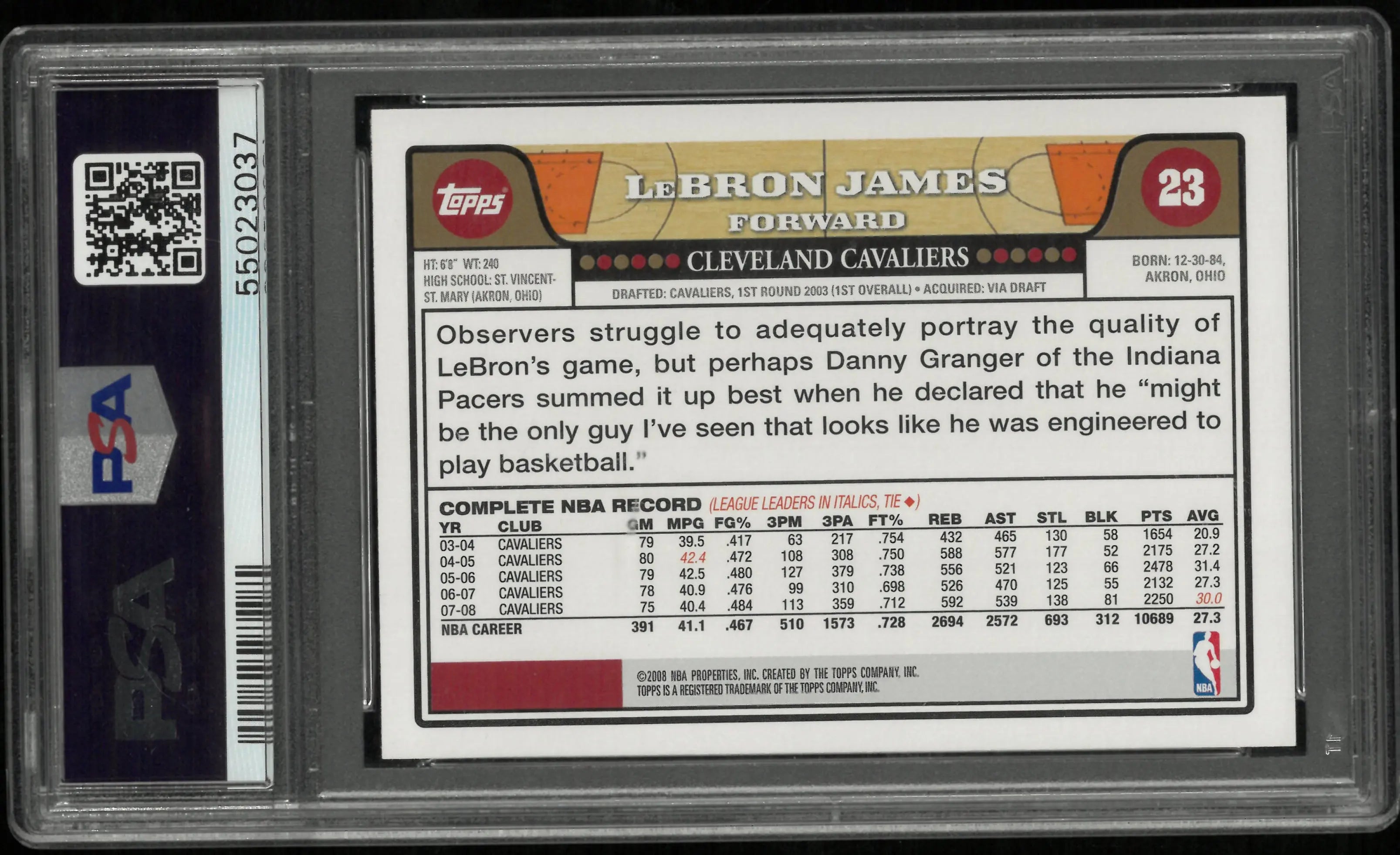 2008 Topps Basketball LeBron James #23 PSA 10 Cavs 